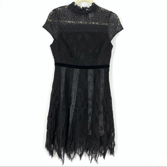 Foxiedox Maisie Black Lace High Neck Dress Size 6 NWT Knee Length Wedding Formal - Picture 2 of 11